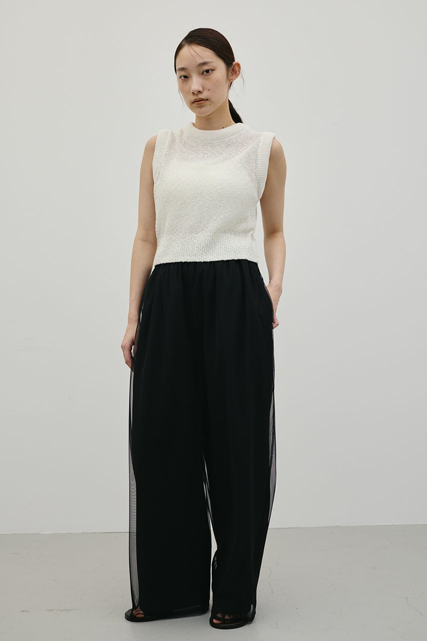 シアーレイヤードリラックスパンツ BLK S