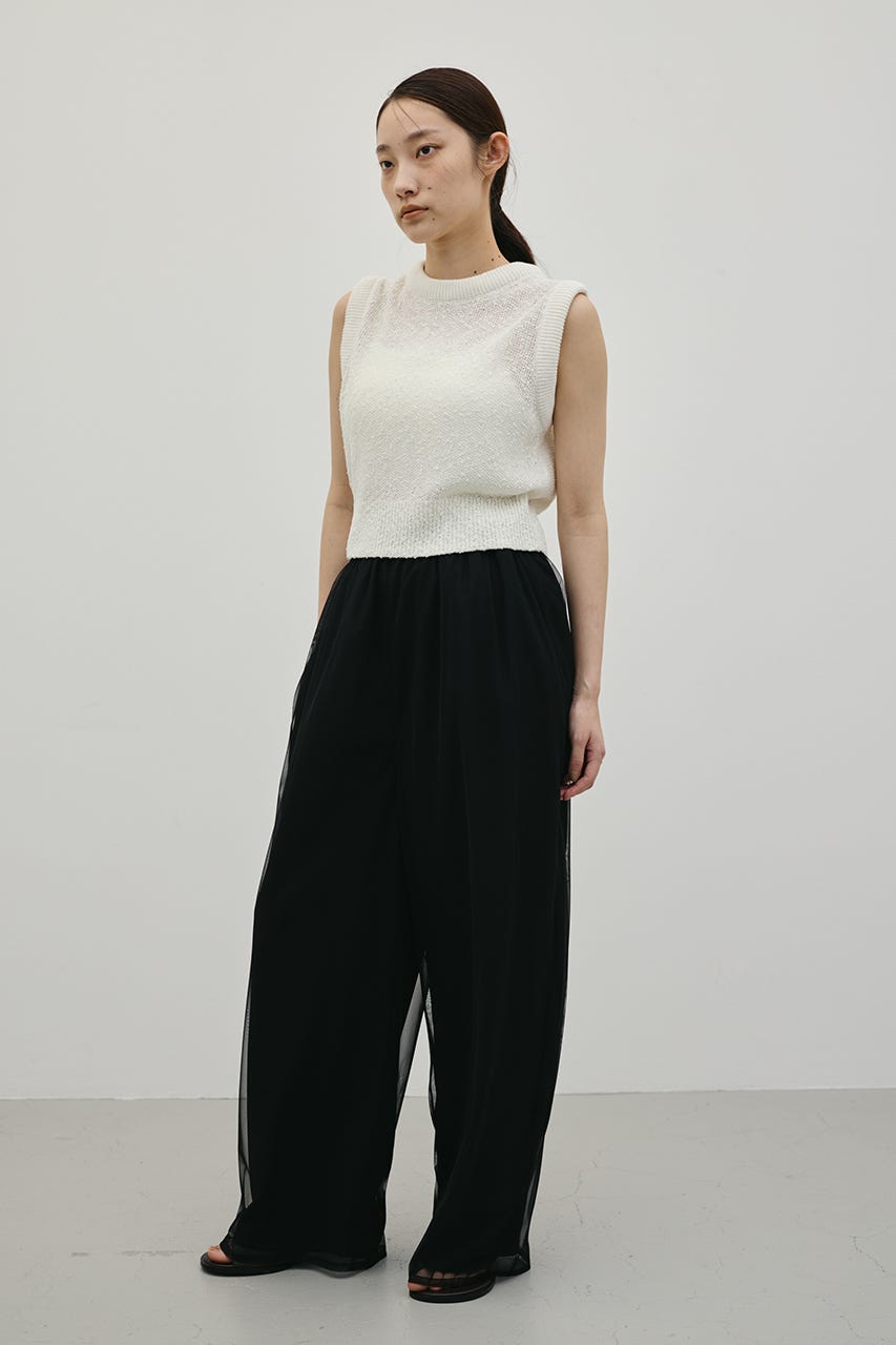 シアーレイヤードリラックスパンツ BLK S