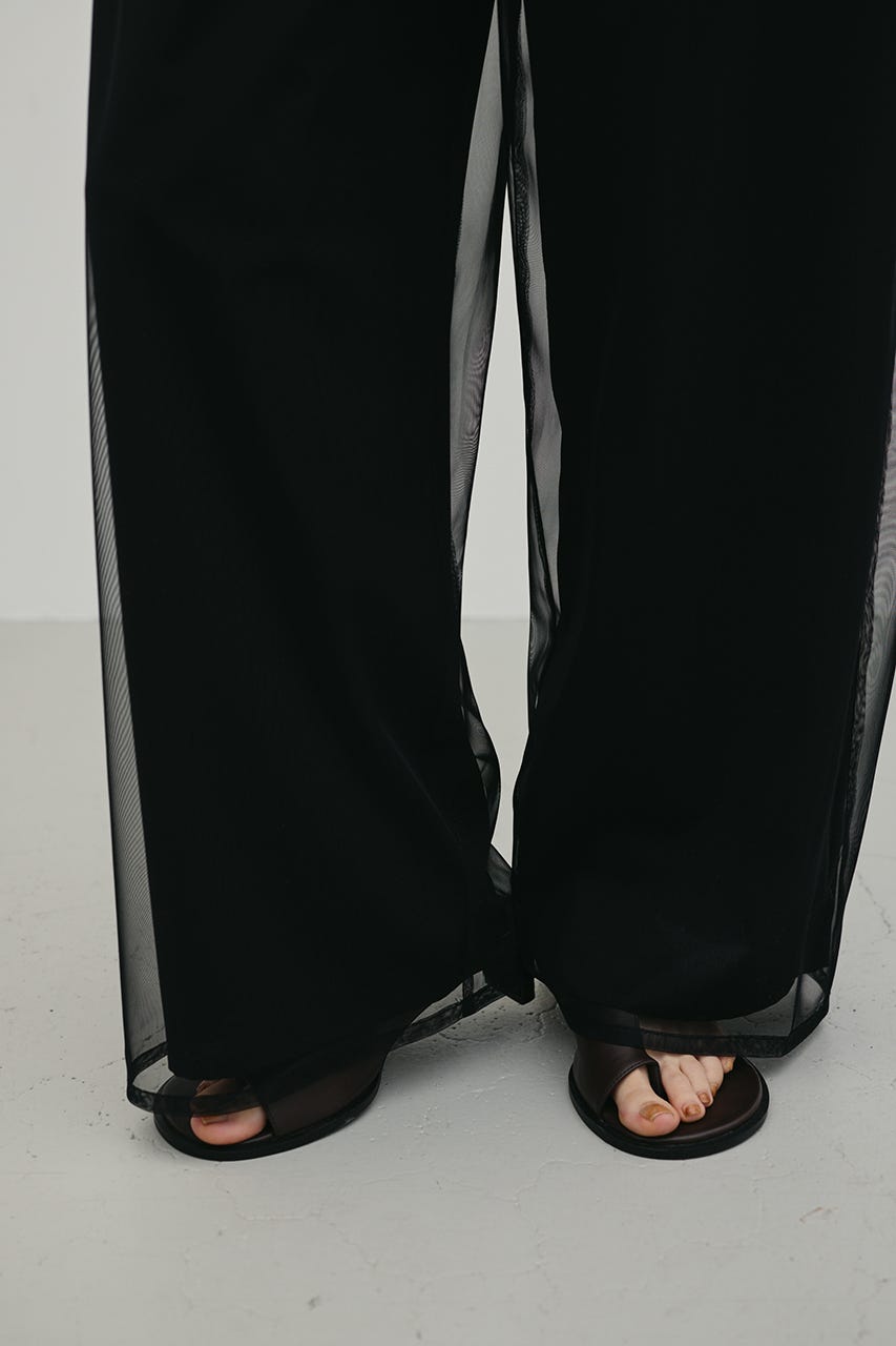 シアーレイヤードリラックスパンツ BLK S