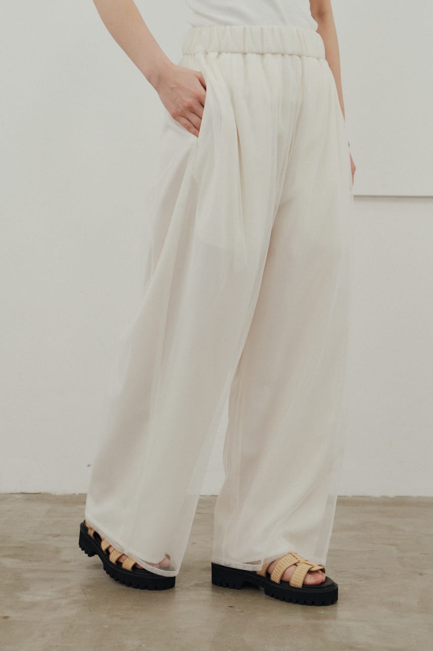 シアーレイヤードリラックスパンツ WHT M