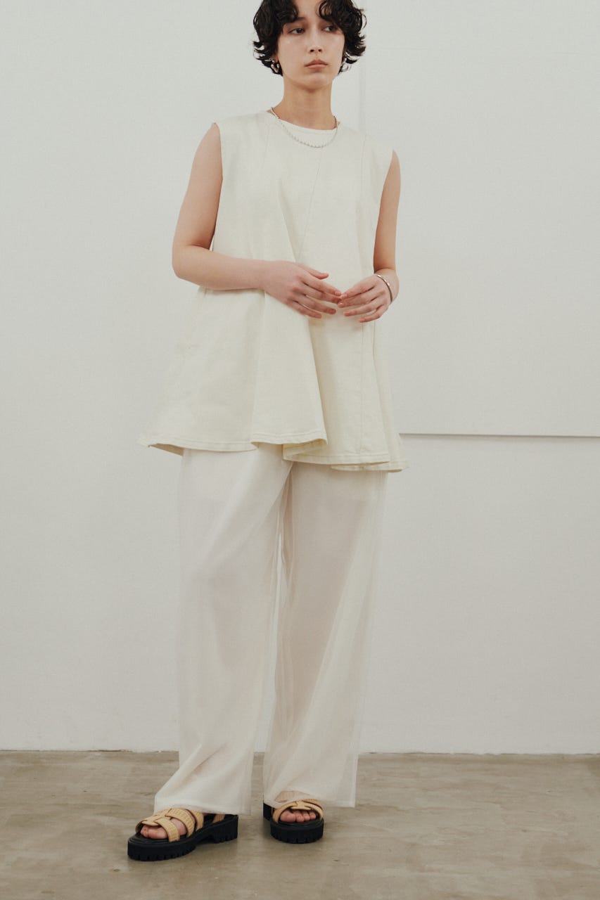 シアーレイヤードリラックスパンツ WHT M