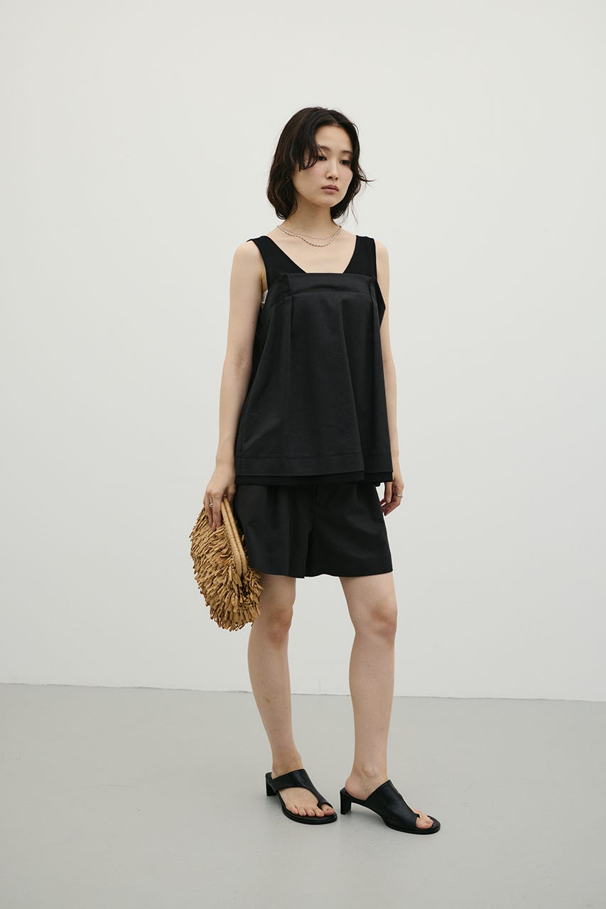 リネンミックスフレアショートパンツ BLK M