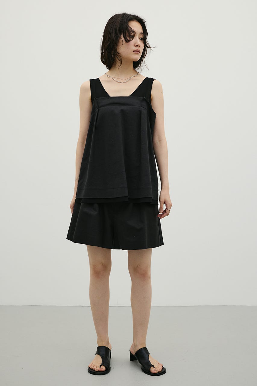 リネンミックスフレアショートパンツ BLK M