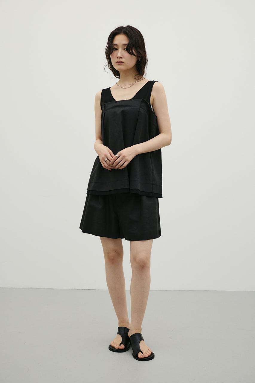 リネンミックスフレアショートパンツ BLK M