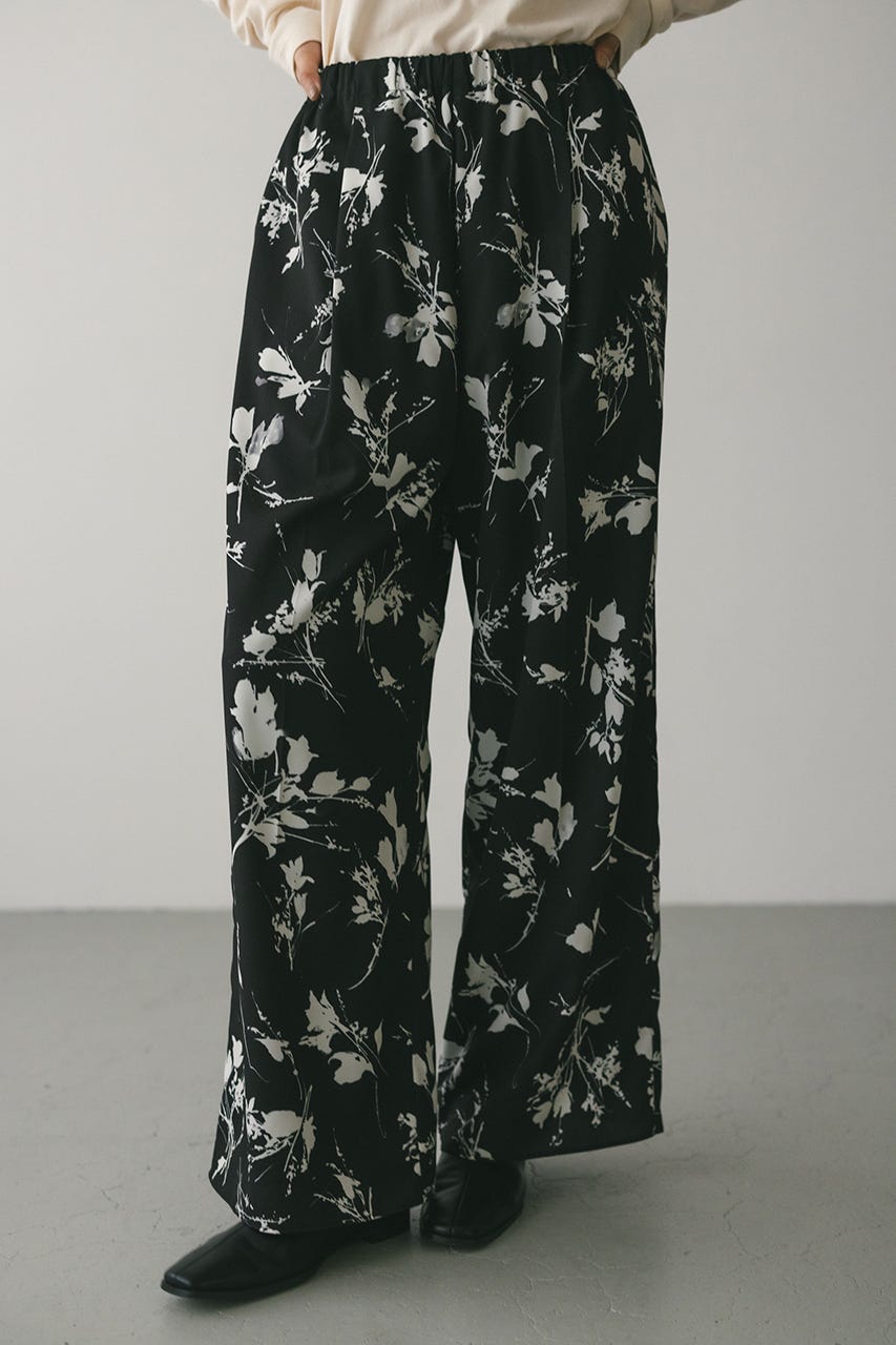 フラワープリントリラックスパンツ BLK S