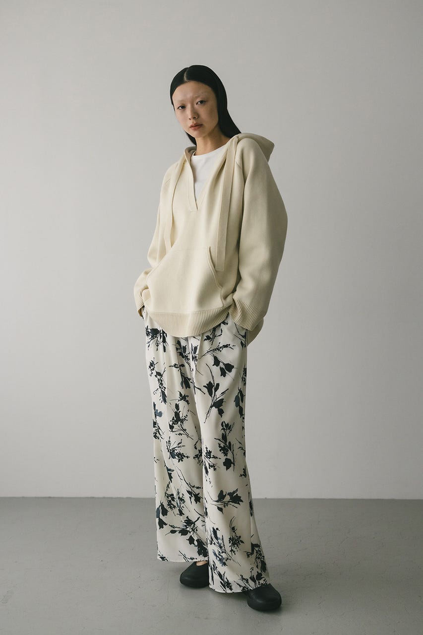 フラワープリントリラックスパンツ WHT M