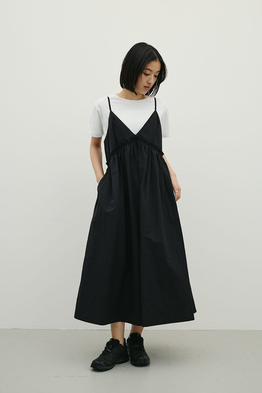 ギャザーVキャミワンピース BLK M
