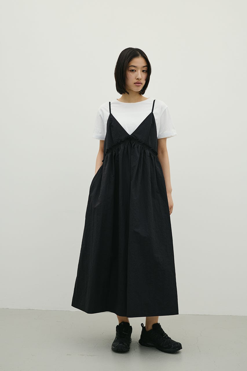 ギャザーVキャミワンピース BLK M