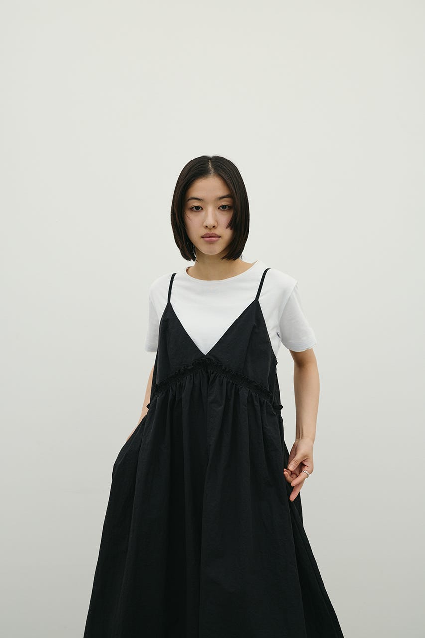 ギャザーVキャミワンピース BLK M