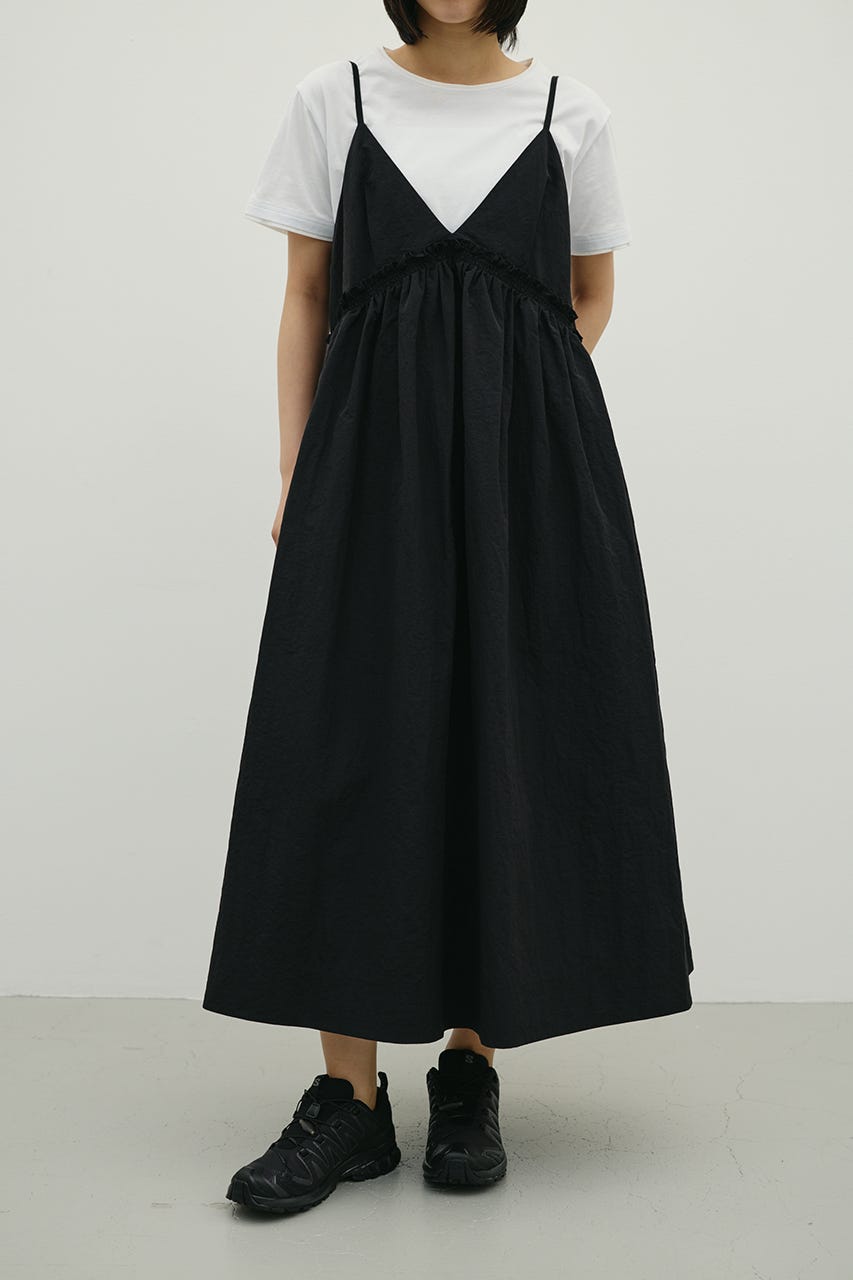 ギャザーVキャミワンピース BLK M