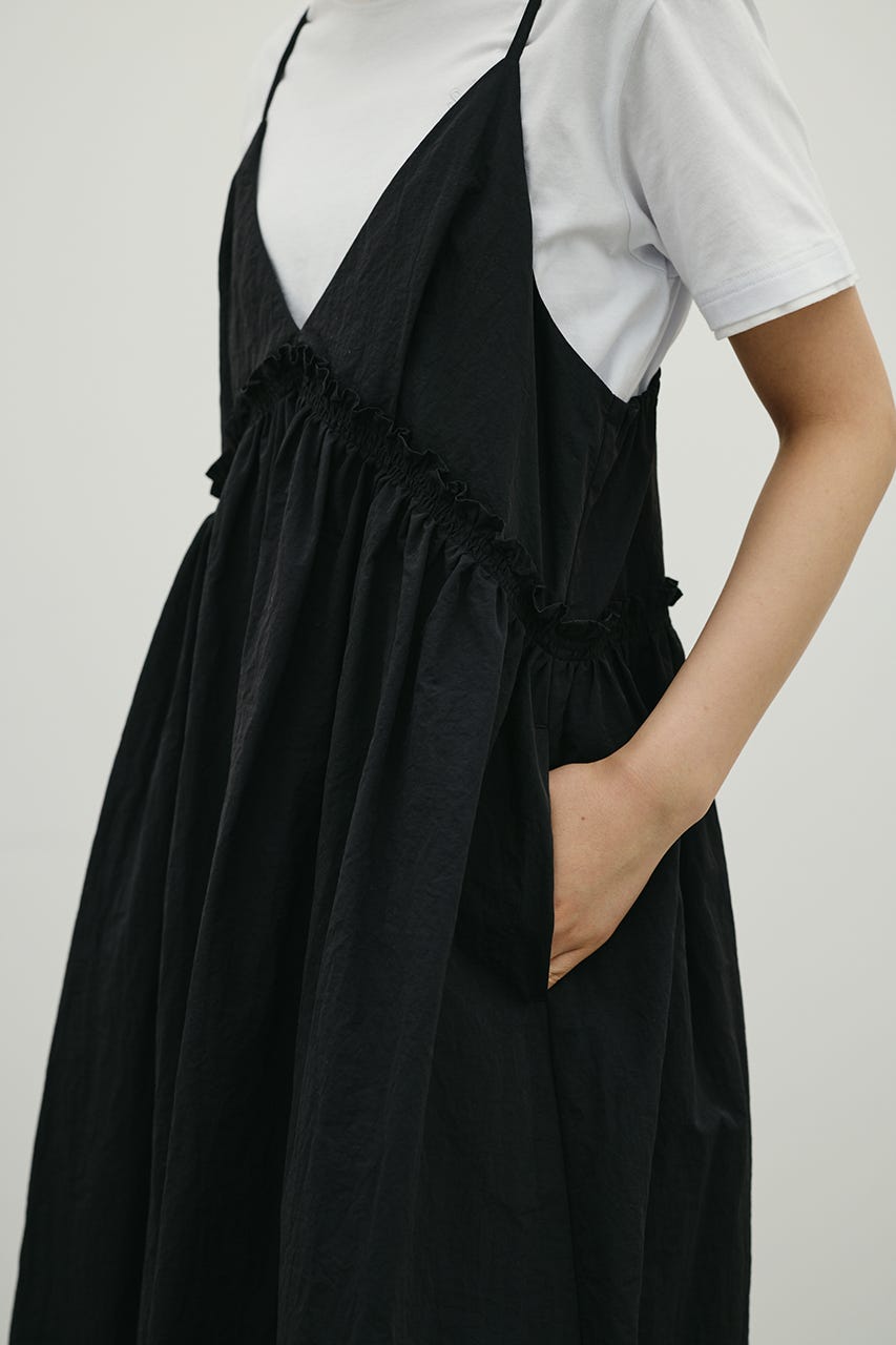 ギャザーVキャミワンピース BLK M