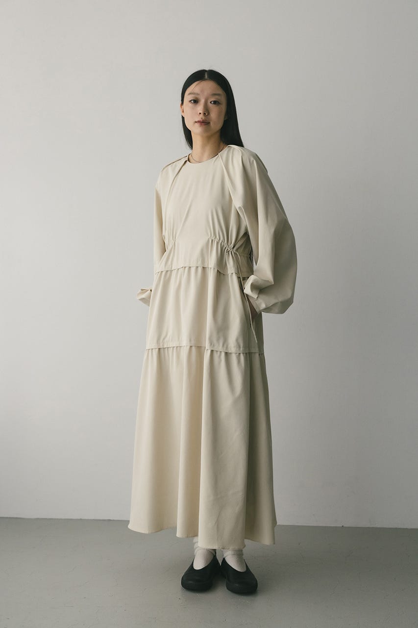 ウエストドロストティアードワンピース L/BEG S