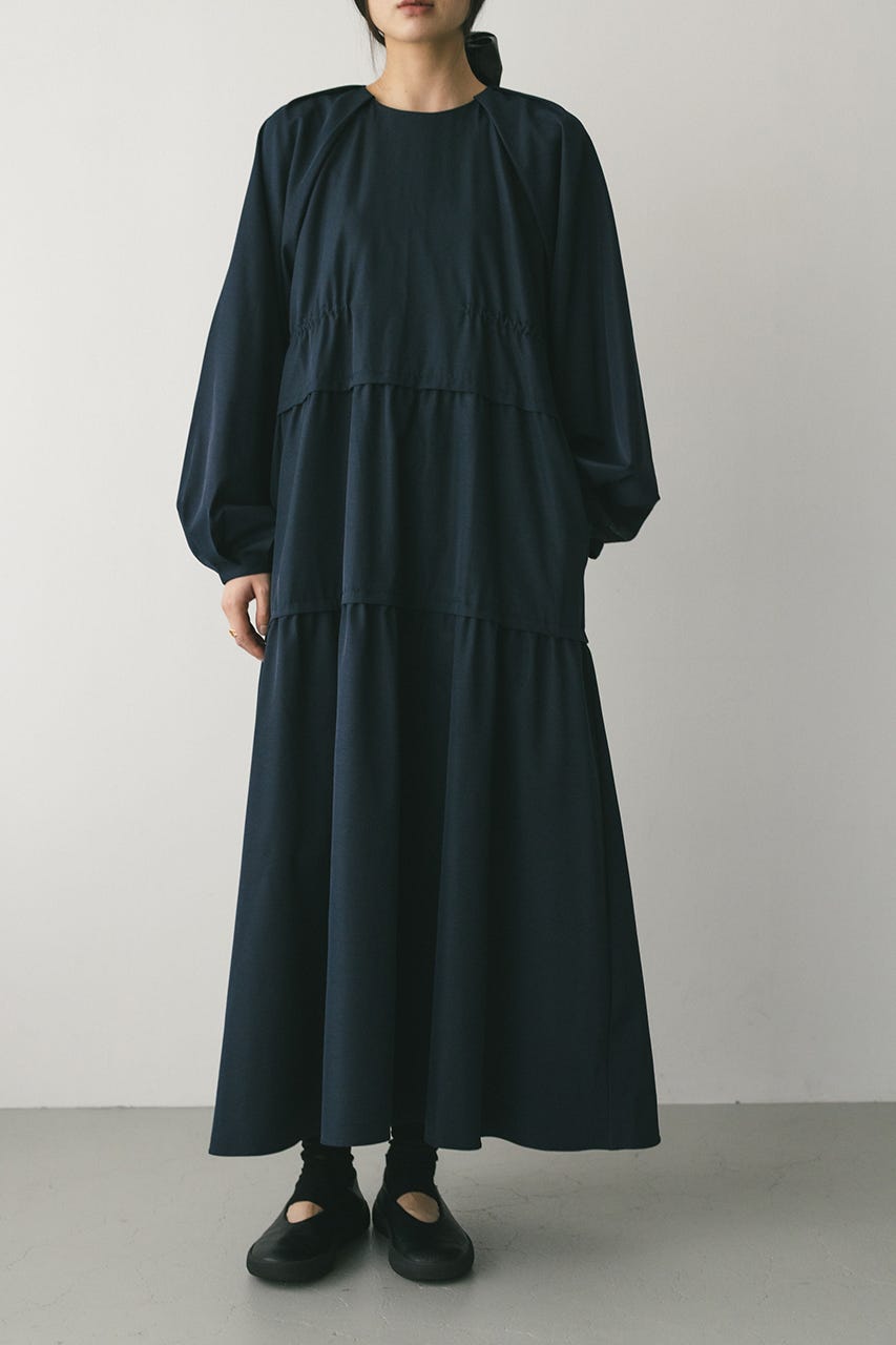 ウエストドロストティアードワンピース NVY M