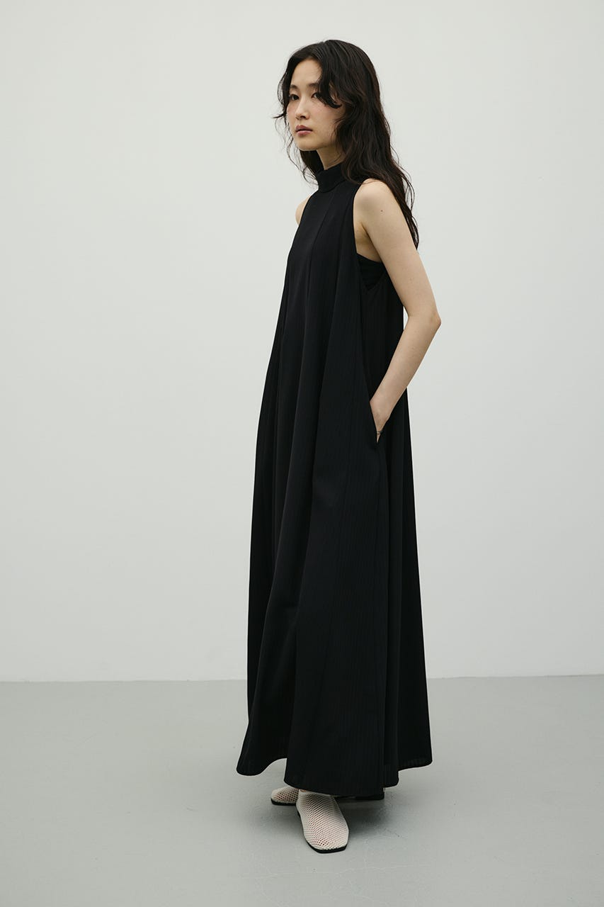 ロールネックアメスリフレアワンピース BLK S
