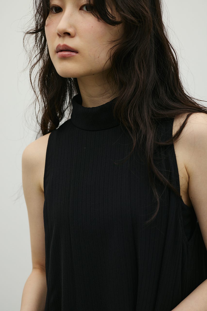 ロールネックアメスリフレアワンピース BLK S