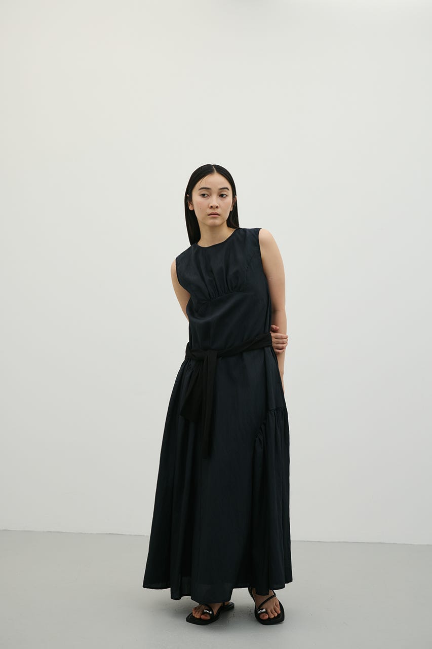 ギャザーパネルリラックスワンピース BLK M