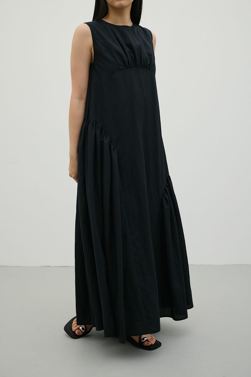 ギャザーパネルリラックスワンピース BLK M