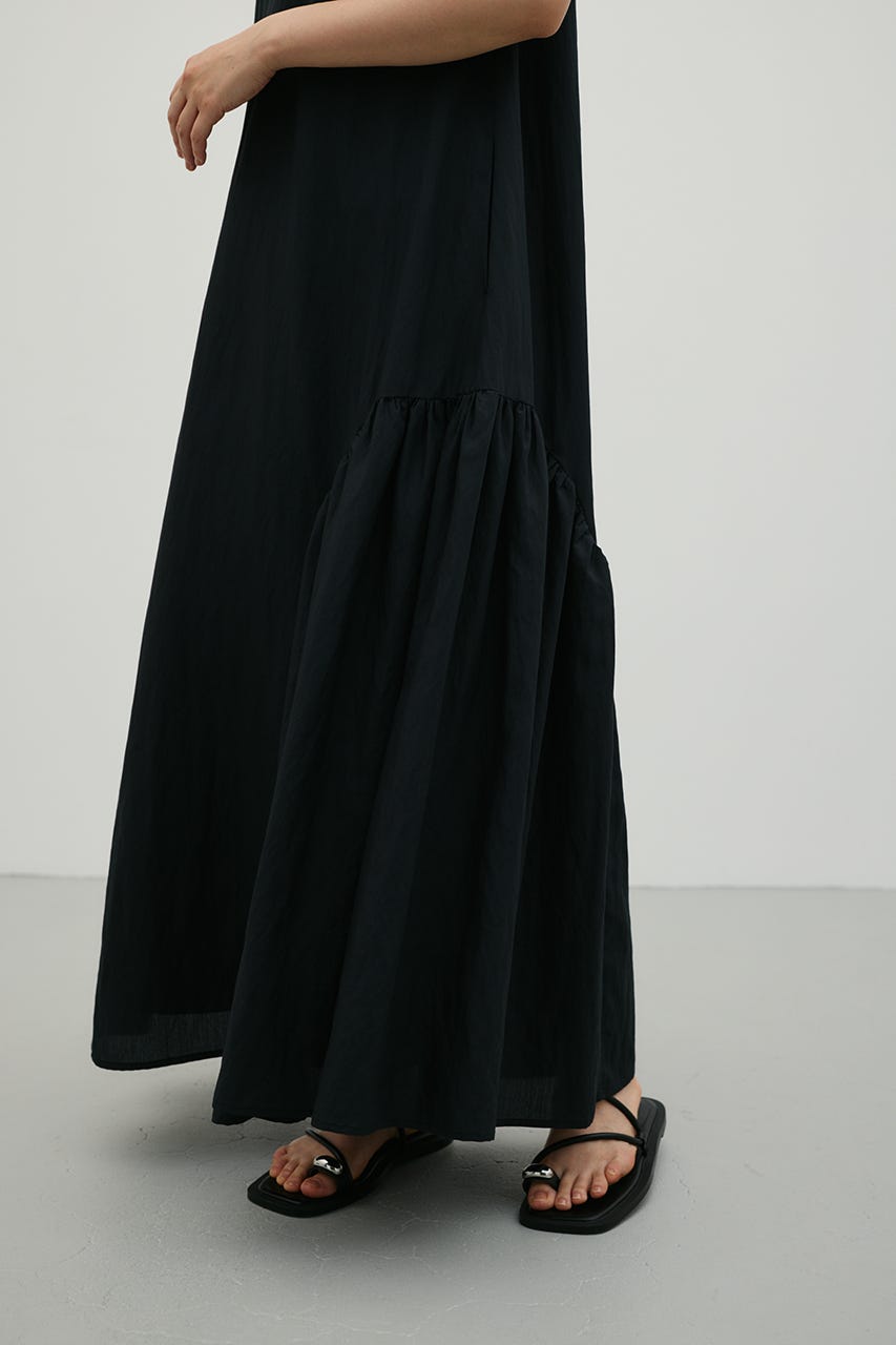 ギャザーパネルリラックスワンピース BLK M