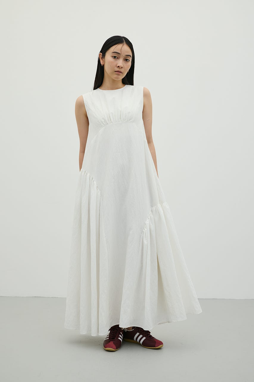 ギャザーパネルリラックスワンピース WHT M