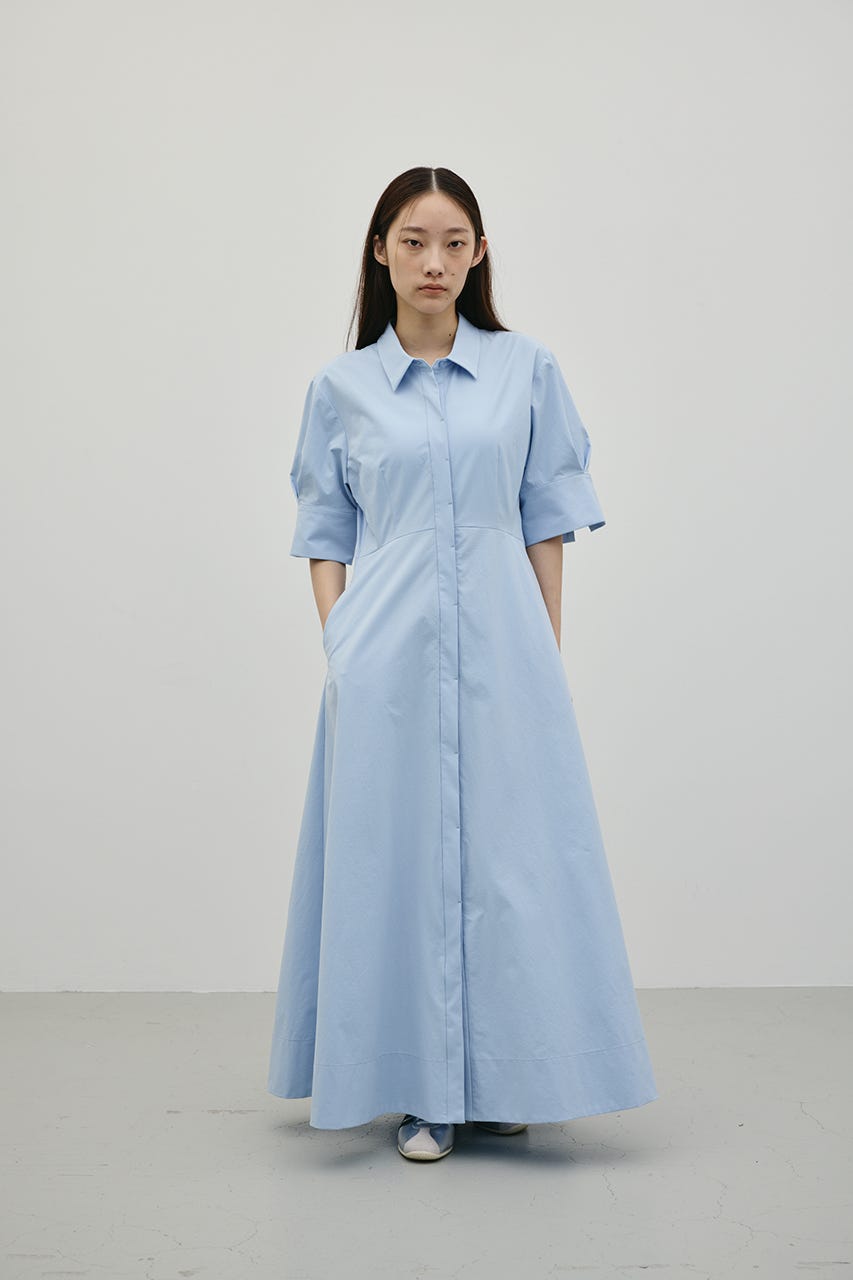 フレアマキシシャツワンピース SAX M