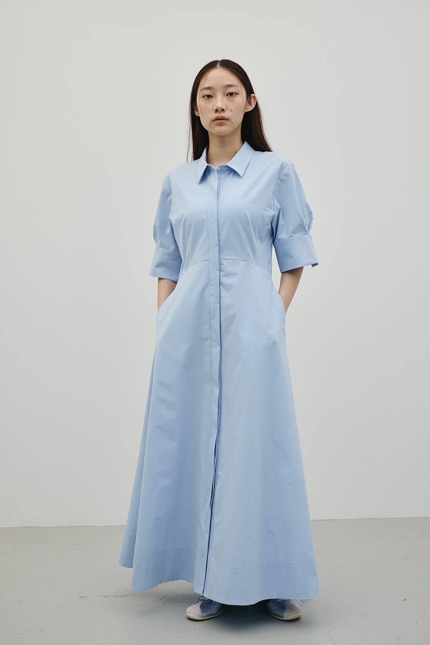 フレアマキシシャツワンピース SAX M