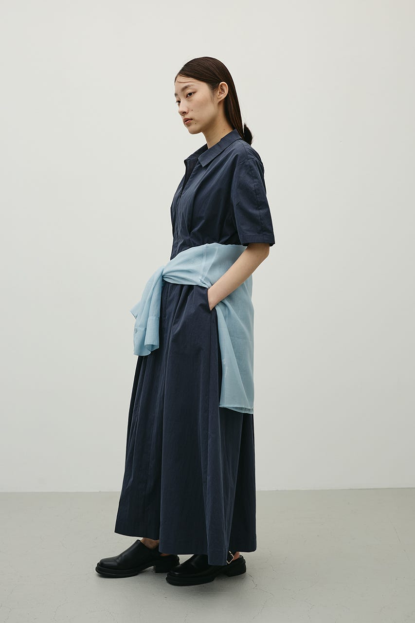 ウエストギャザーシャツワンピース BLK S