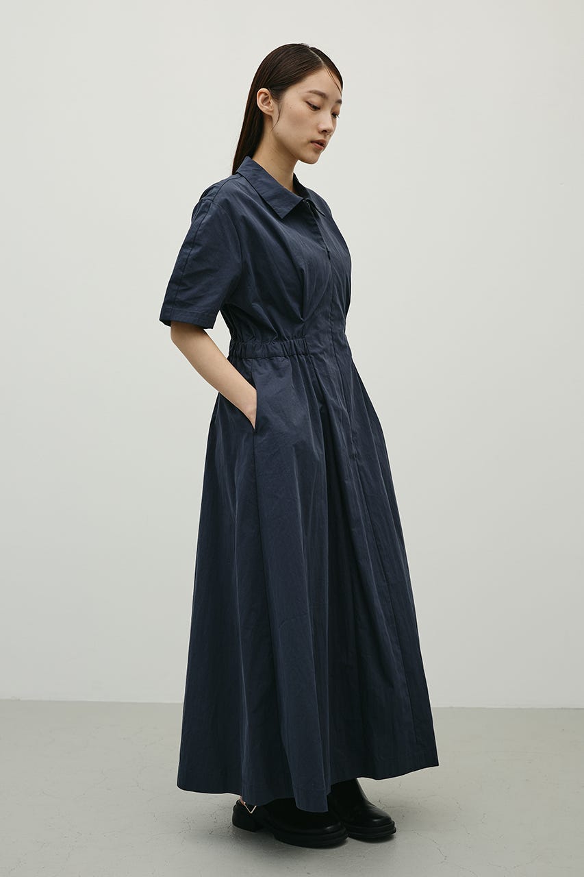 ウエストギャザーシャツワンピース BLK S