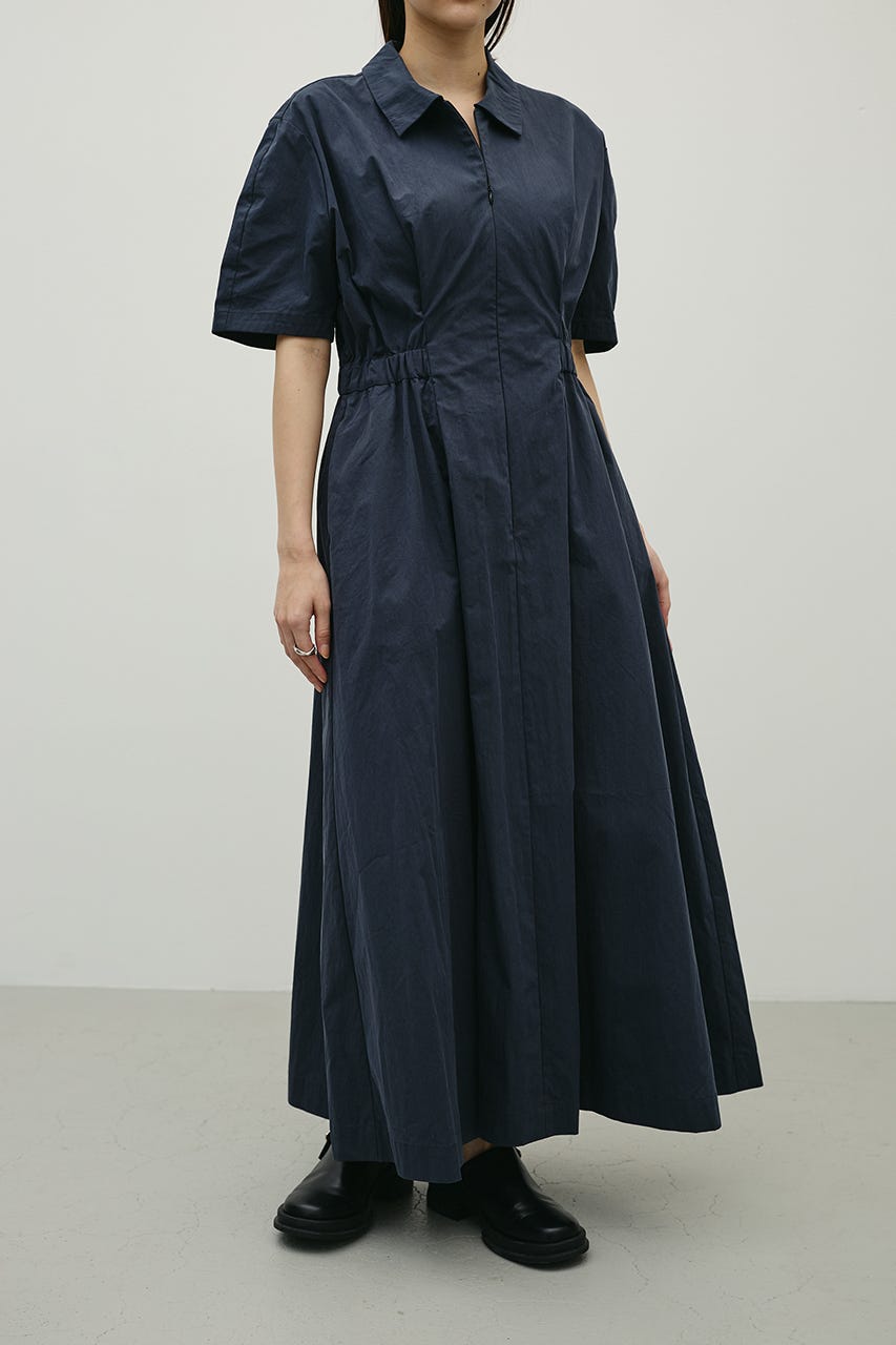 ウエストギャザーシャツワンピース BLK S