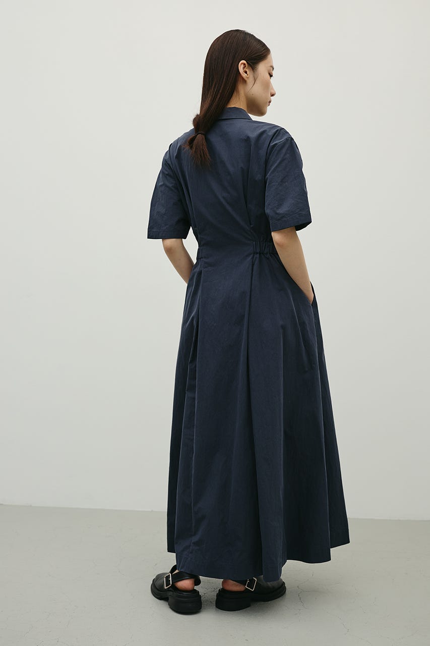 ウエストギャザーシャツワンピース BLK S