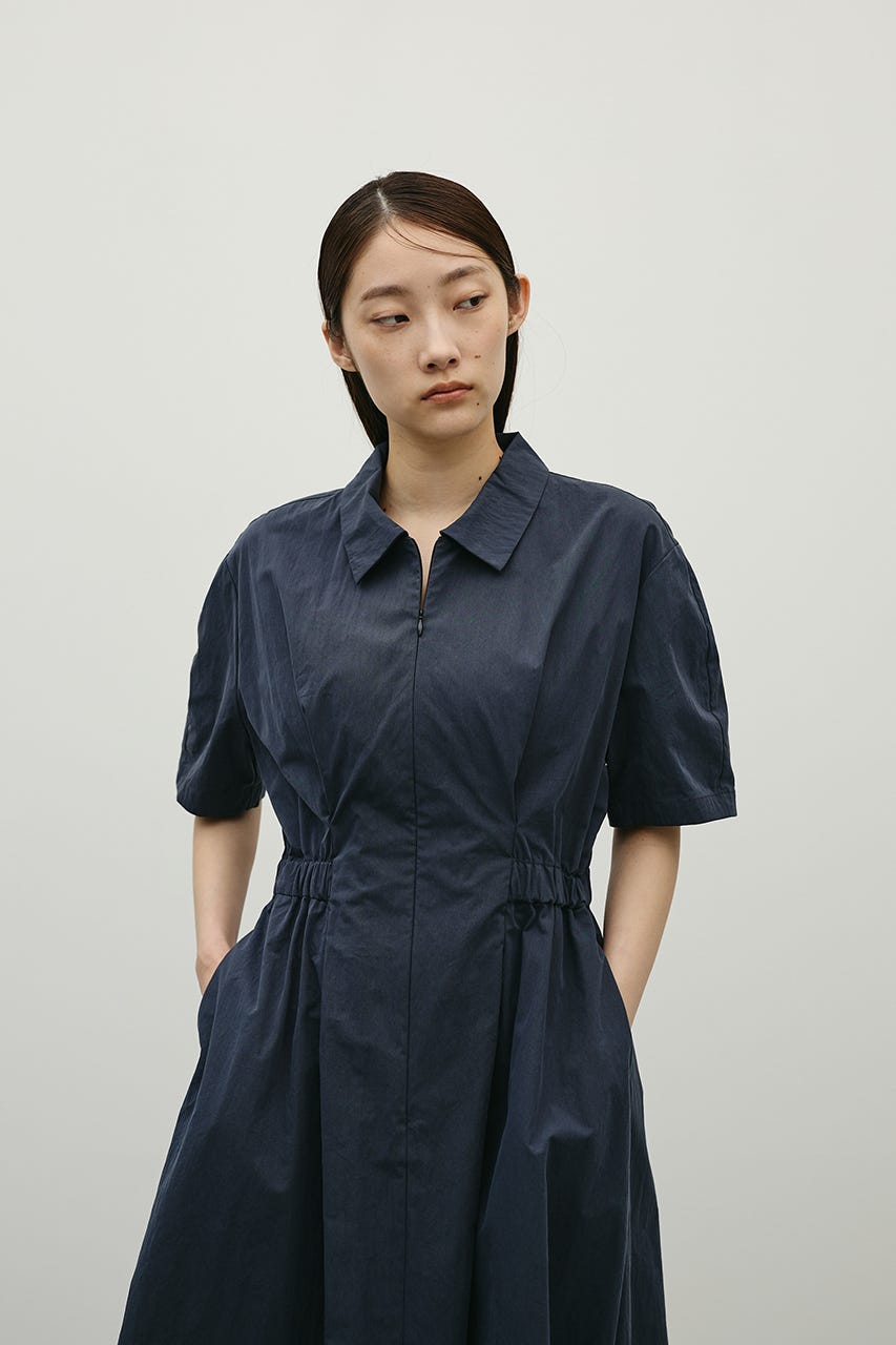 ウエストギャザーシャツワンピース BLK S