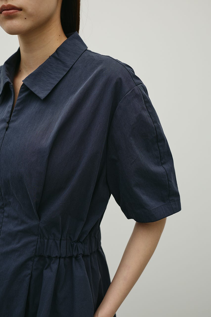 ウエストギャザーシャツワンピース BLK S