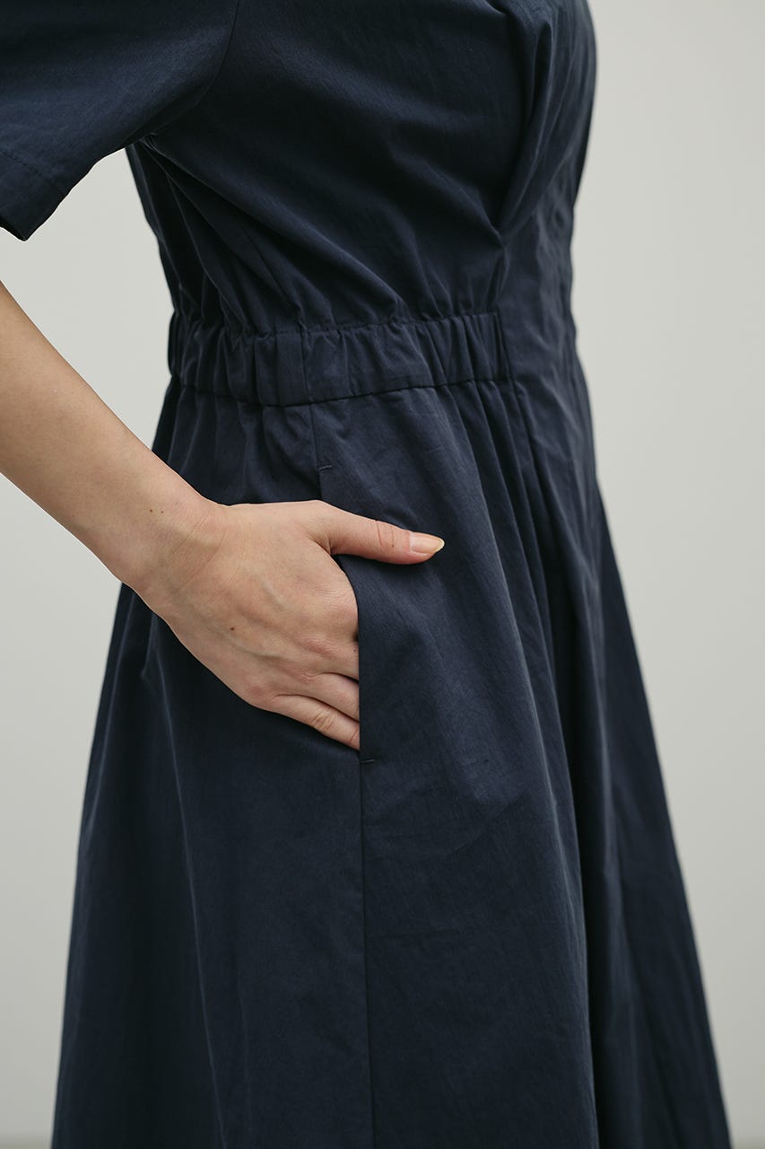 ウエストギャザーシャツワンピース BLK S