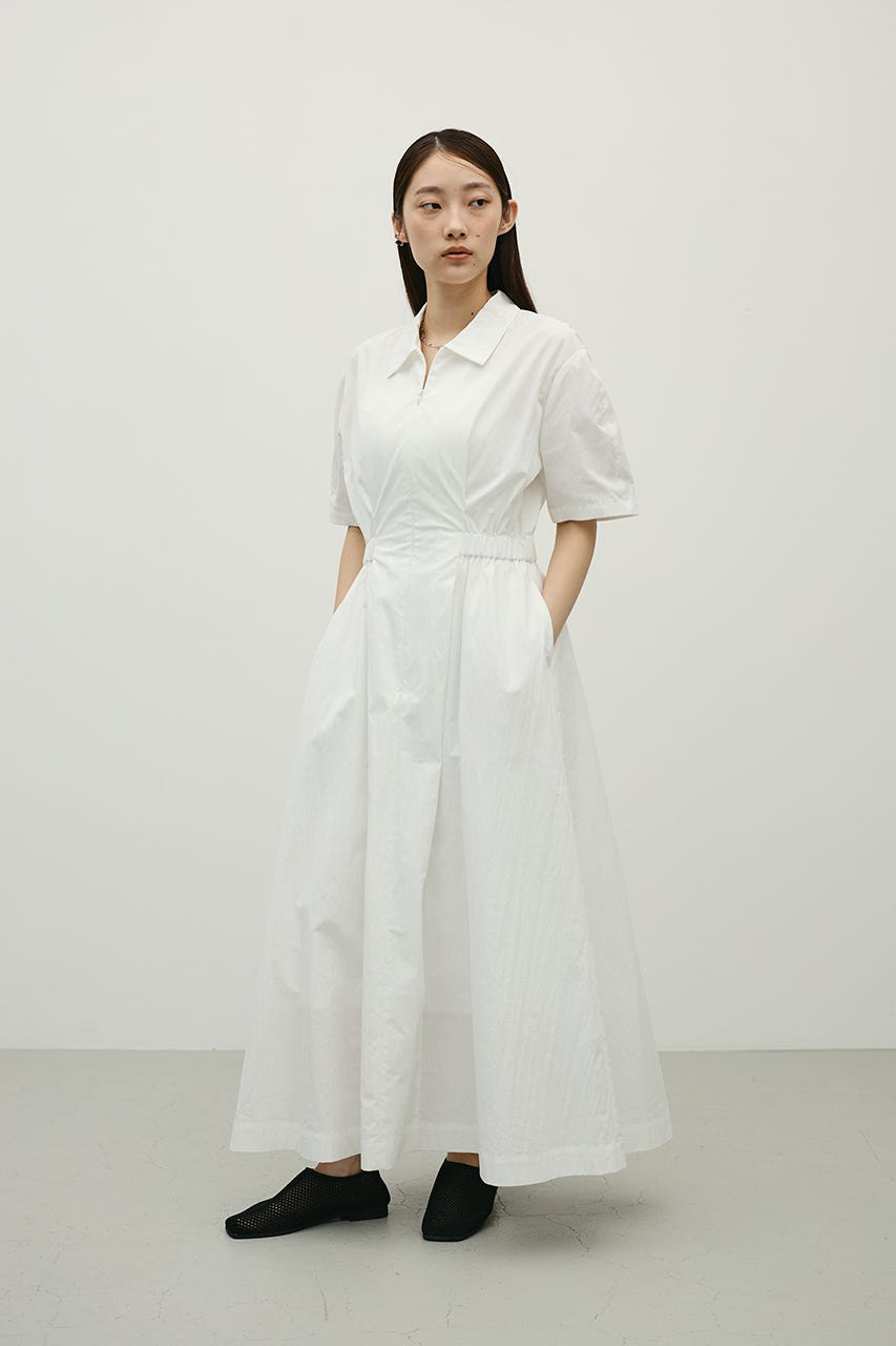 ウエストギャザーシャツワンピース WHT M