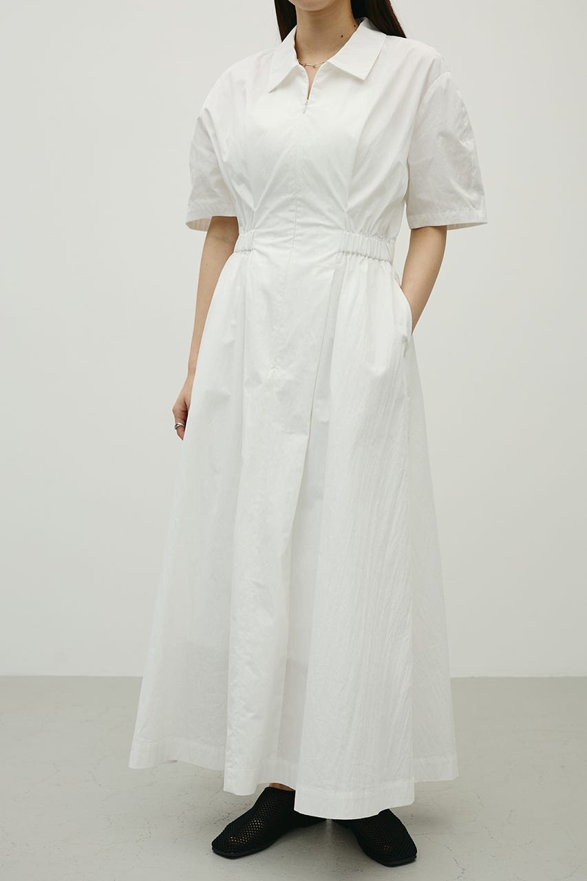 ウエストギャザーシャツワンピース WHT M