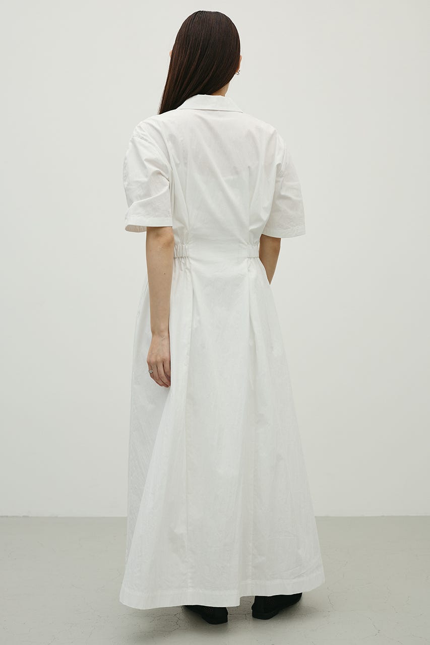 ウエストギャザーシャツワンピース WHT M