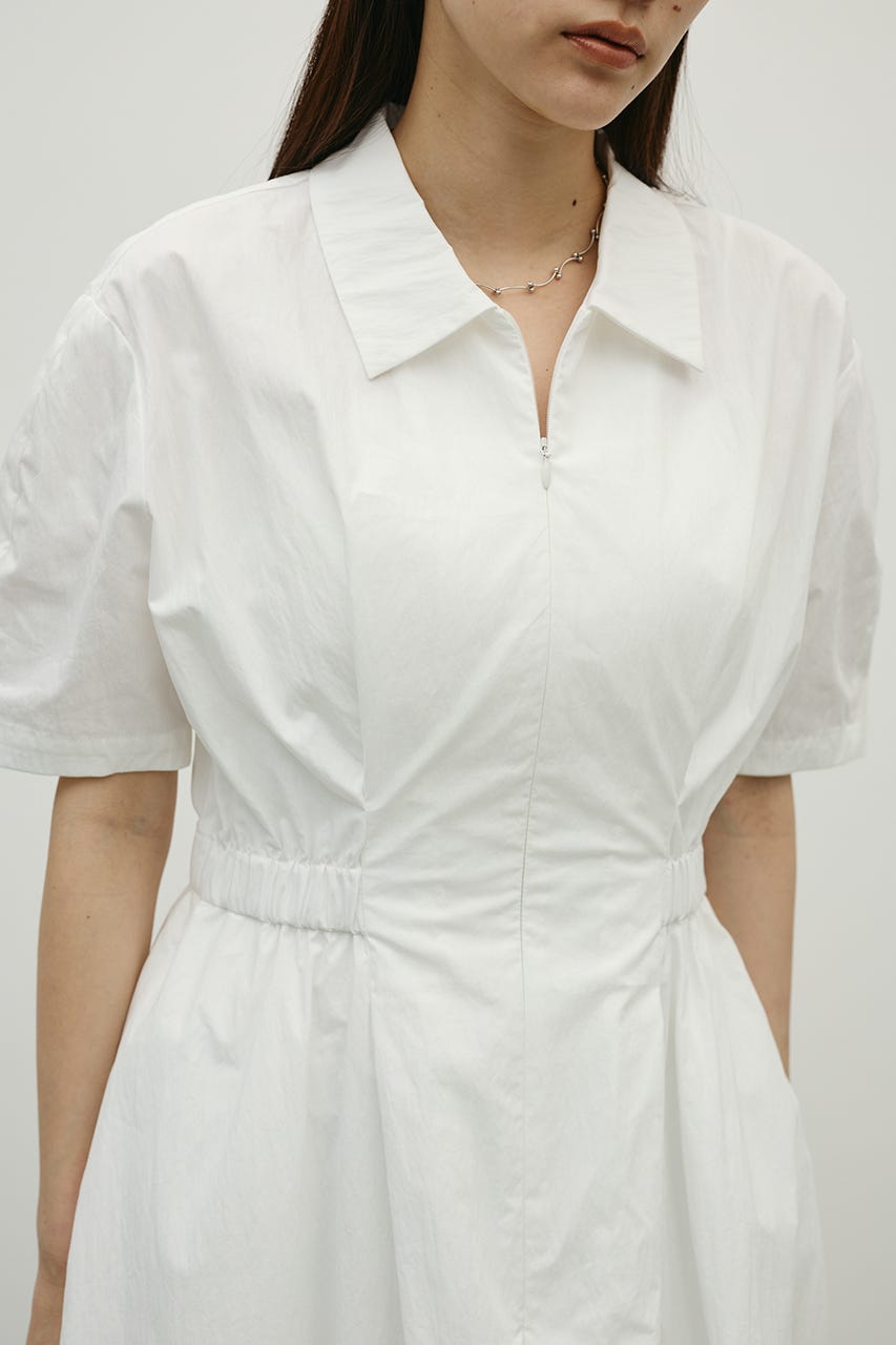 ウエストギャザーシャツワンピース WHT M