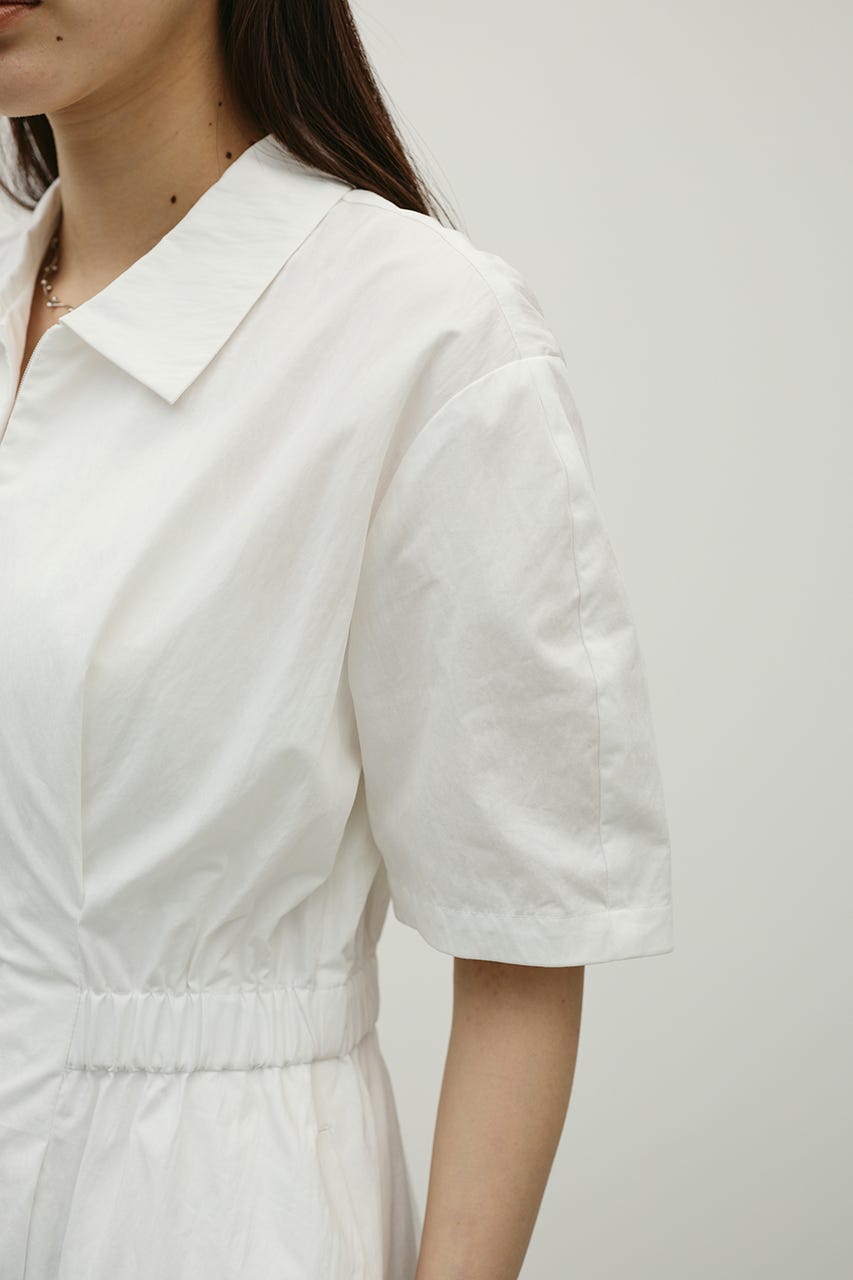 ウエストギャザーシャツワンピース WHT M