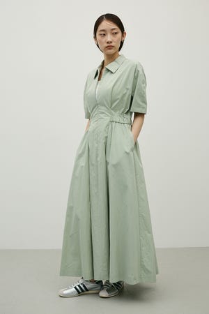 ウエストギャザーシャツワンピース