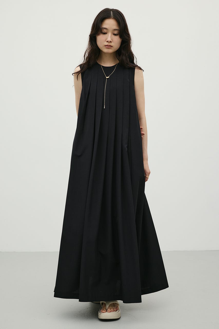ワイドプリーツワンピース BLK S