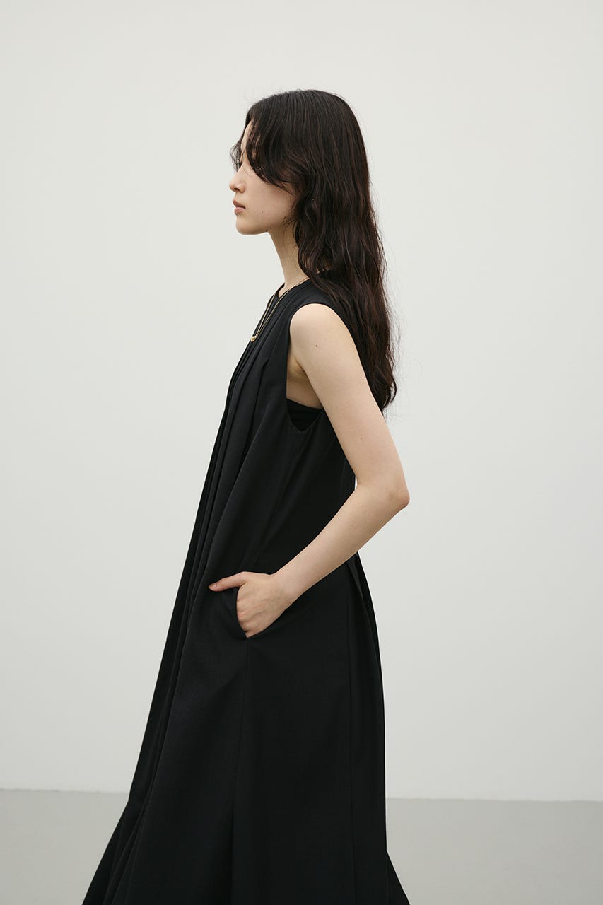 ワイドプリーツワンピース BLK S