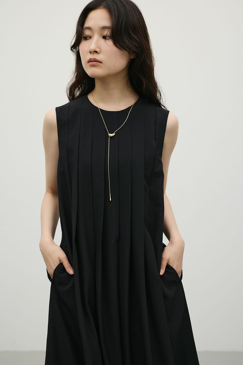 ワイドプリーツワンピース BLK S