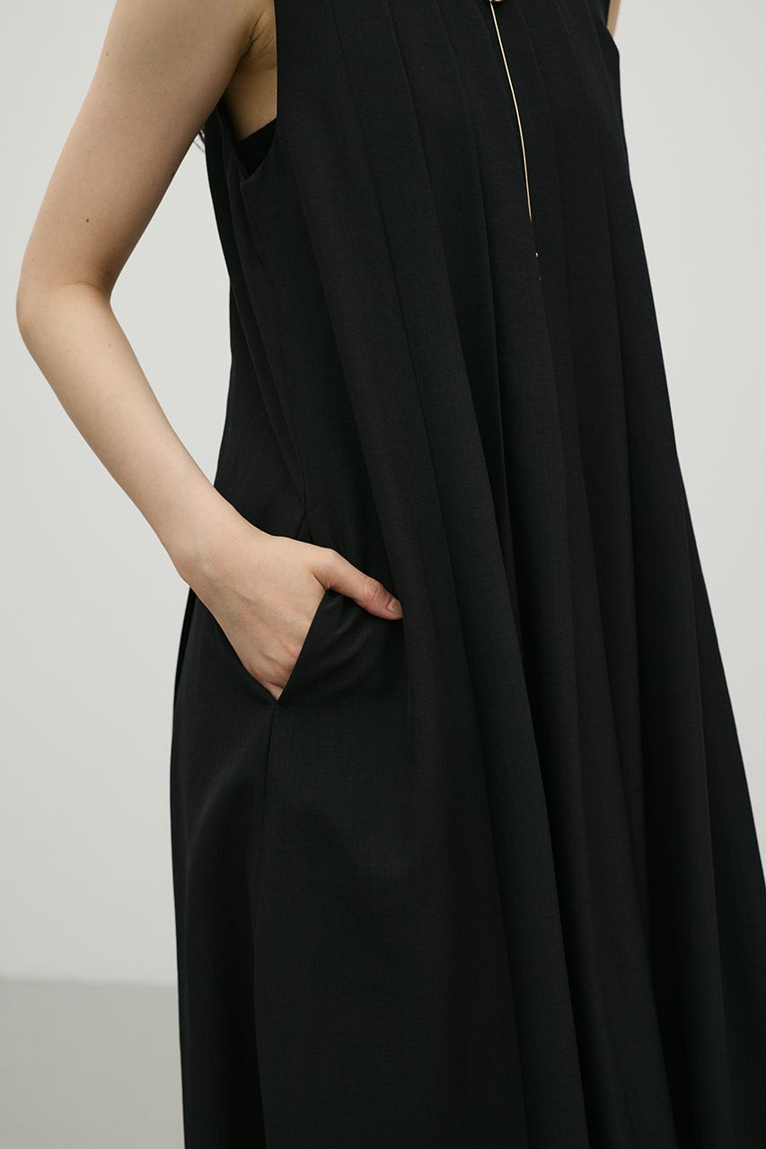 ワイドプリーツワンピース BLK S