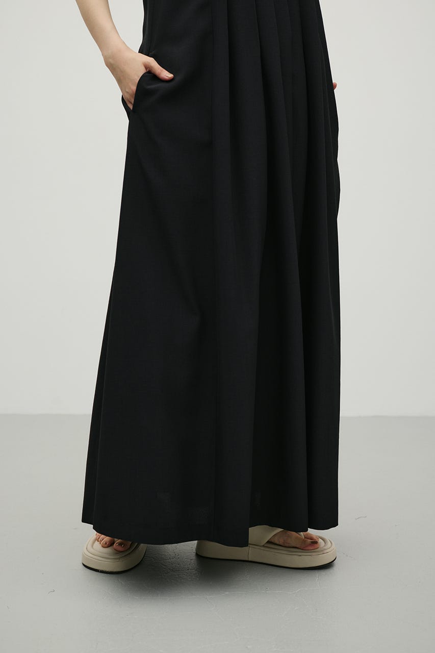 ワイドプリーツワンピース BLK S