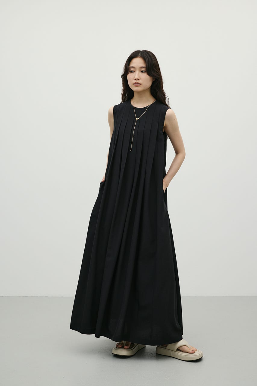 ワイドプリーツワンピース BLK S