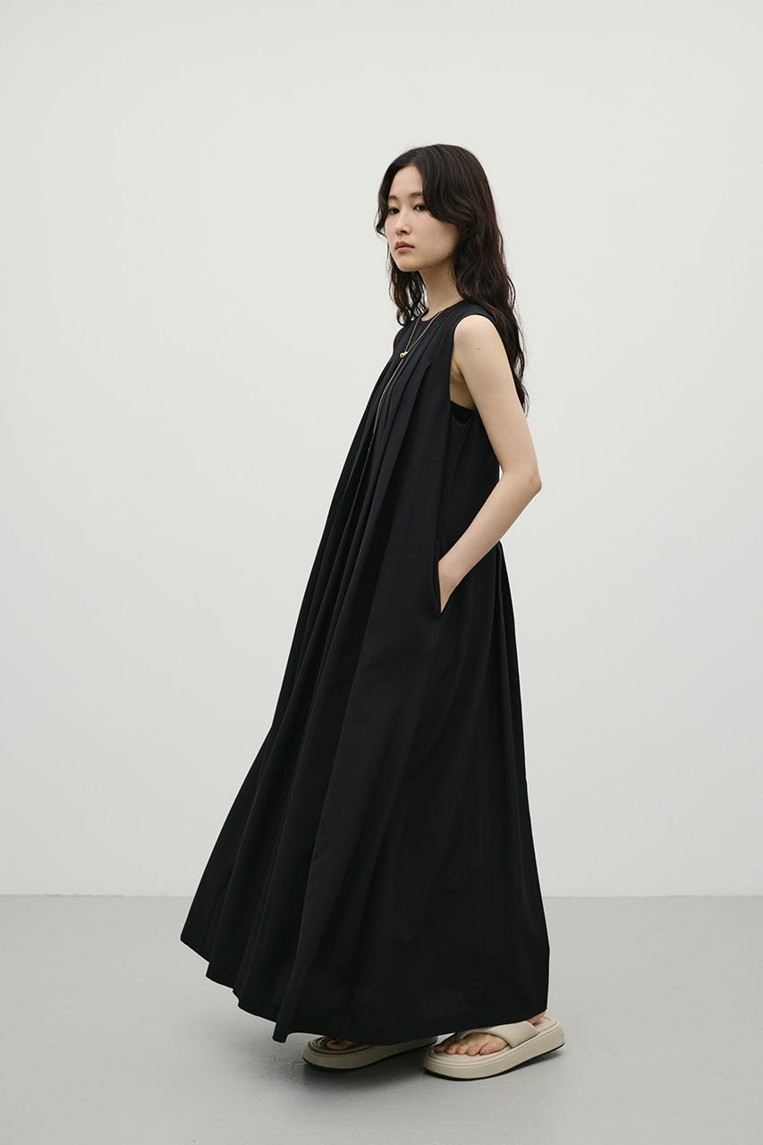 ワイドプリーツワンピース BLK S