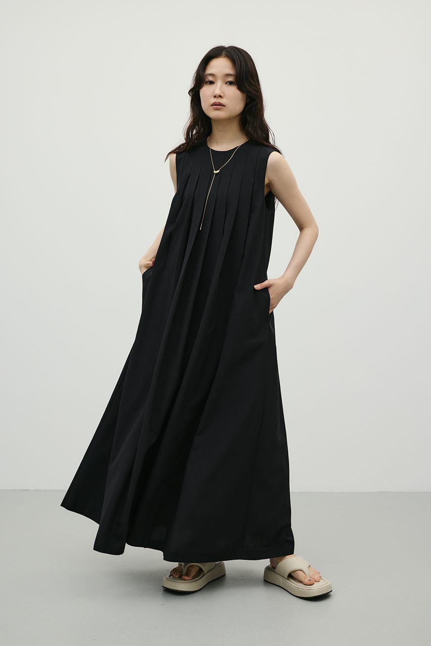 ワイドプリーツワンピース BLK S
