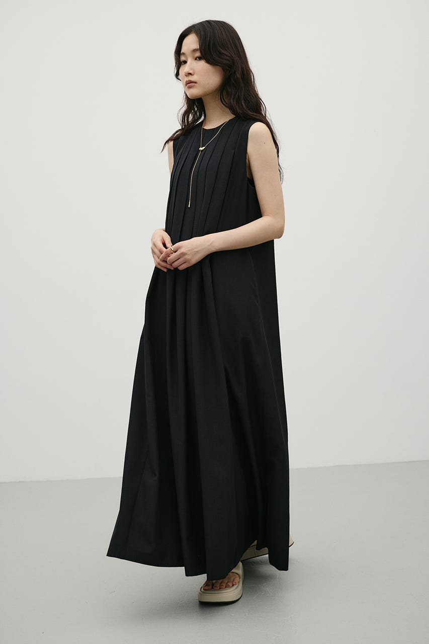 ワイドプリーツワンピース BLK S
