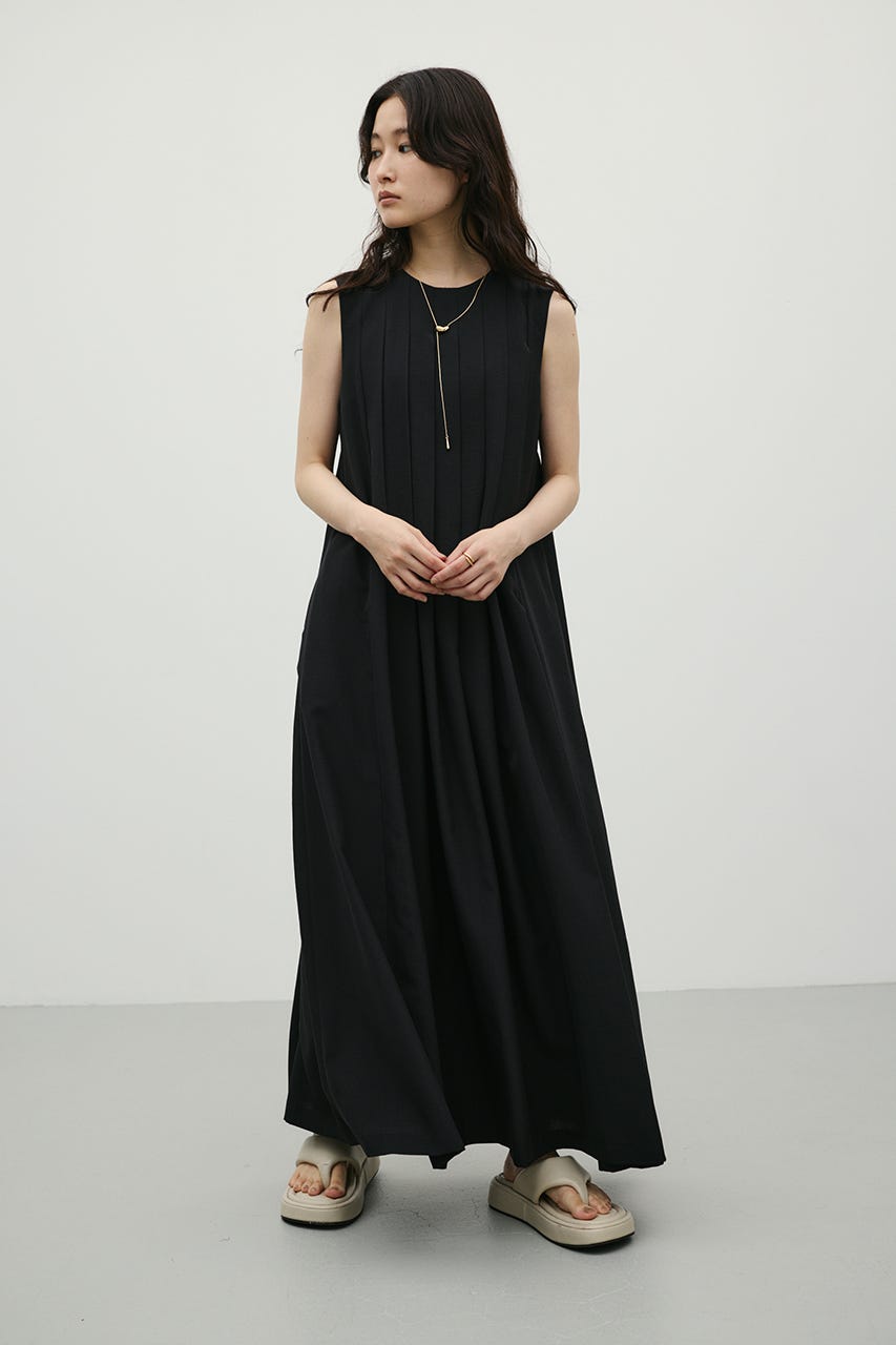 ワイドプリーツワンピース BLK S