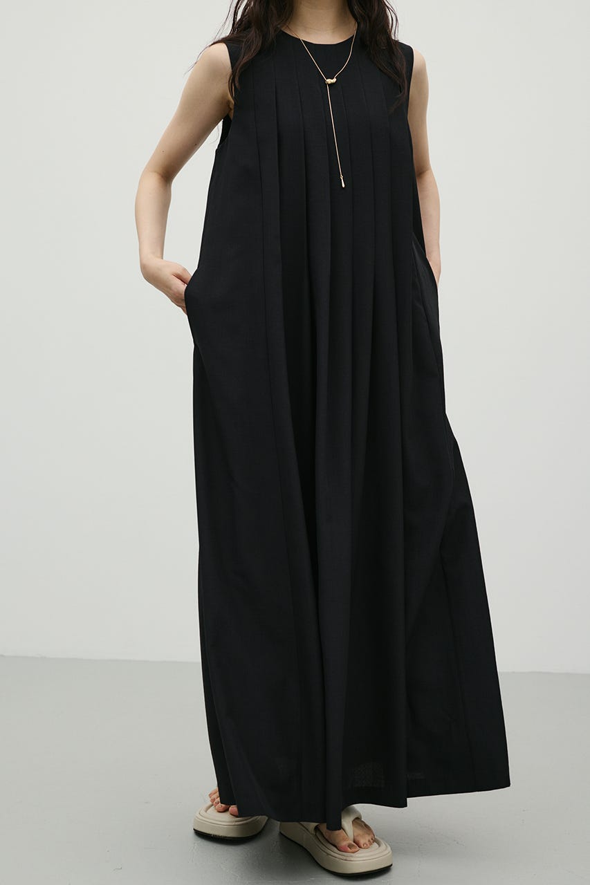ワイドプリーツワンピース BLK S