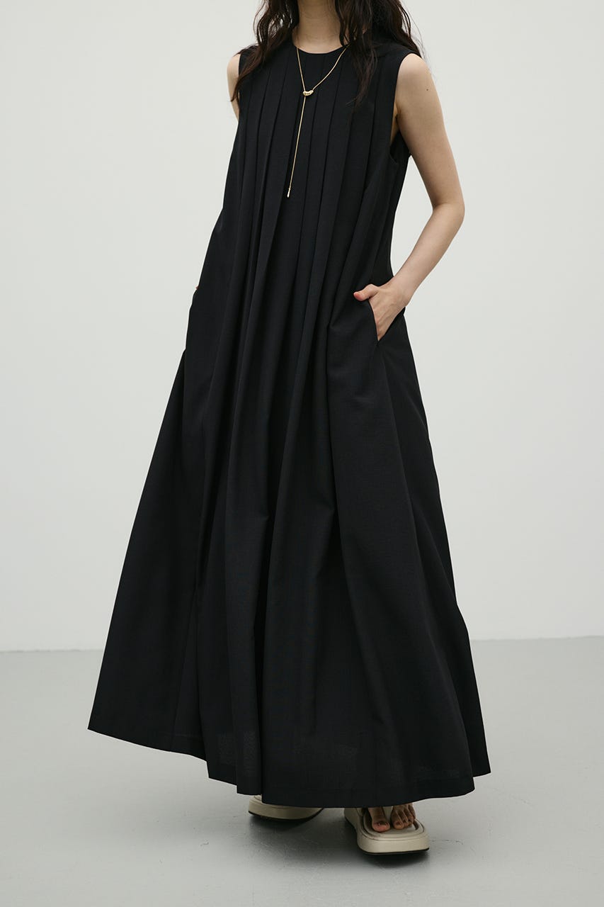 ワイドプリーツワンピース BLK S